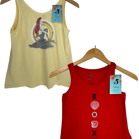 ROXY DISNEY The Little Mermaid Ariel Tank Tops Sz M Bundle Red Yellow Graphics - Picture 1 of 16